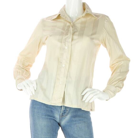 Vintage Ruth Matthews Beige Striped Cottagecore Blouse Shirt - Picture 1 of 5